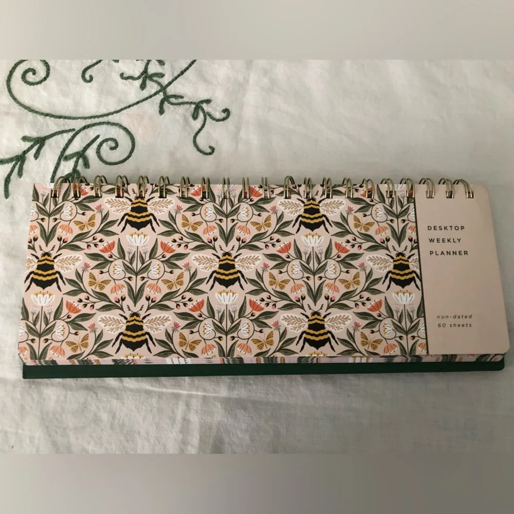 Juliana Tipton x Fringe weekly desktop planner featuring a bee and botanical pat